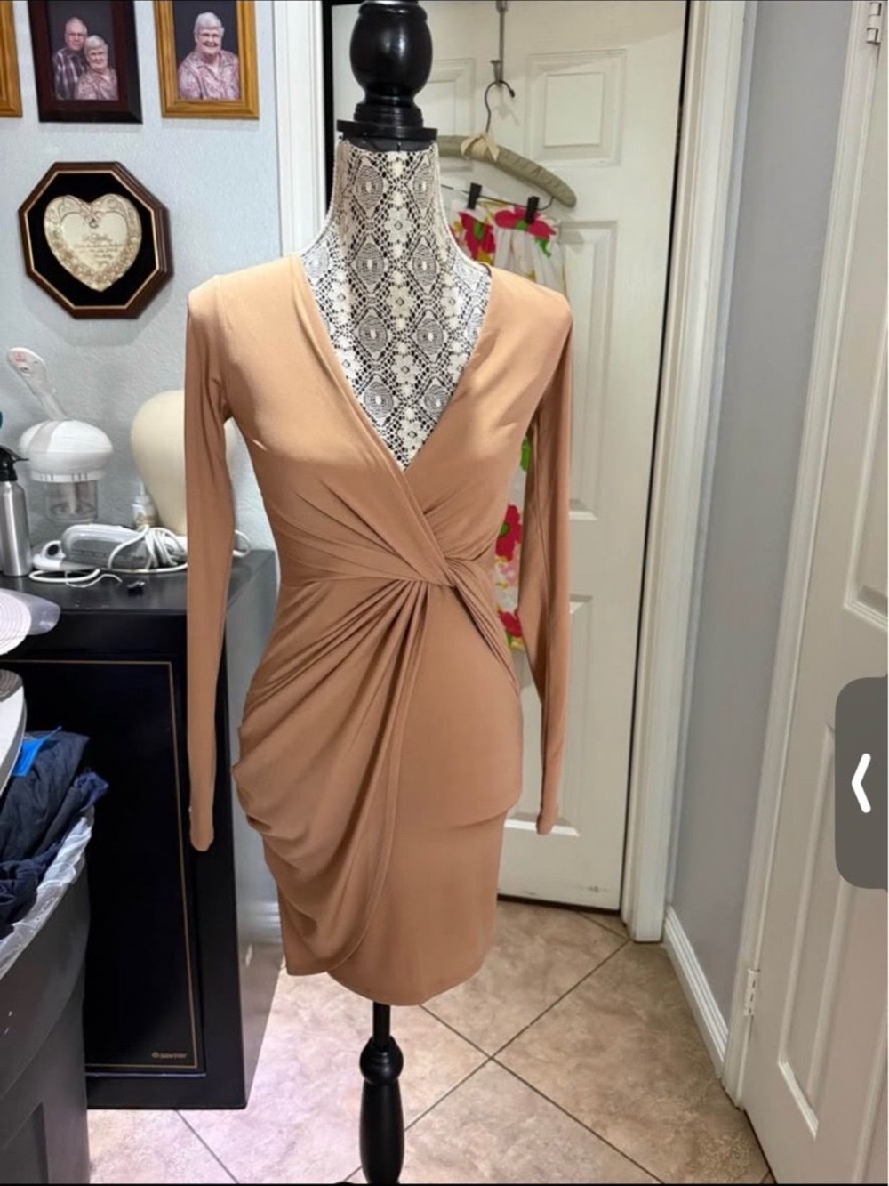 Forever 21 Nude Twist-Front Long Sleeve Dress